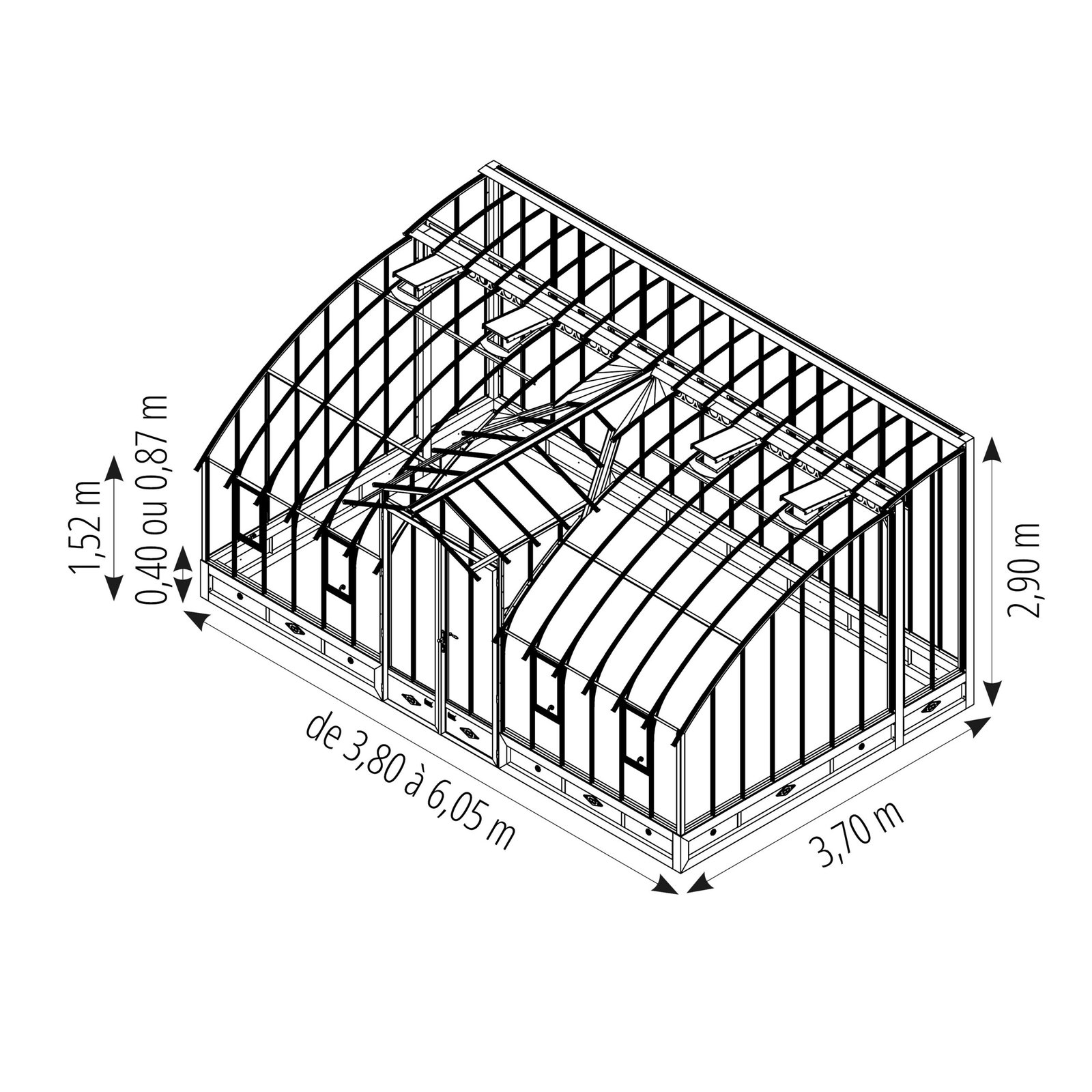 Invernadero de Antaño MIRABEAU, de 3,70 m de ancho, sobre base de aluminio. - Imagen 5