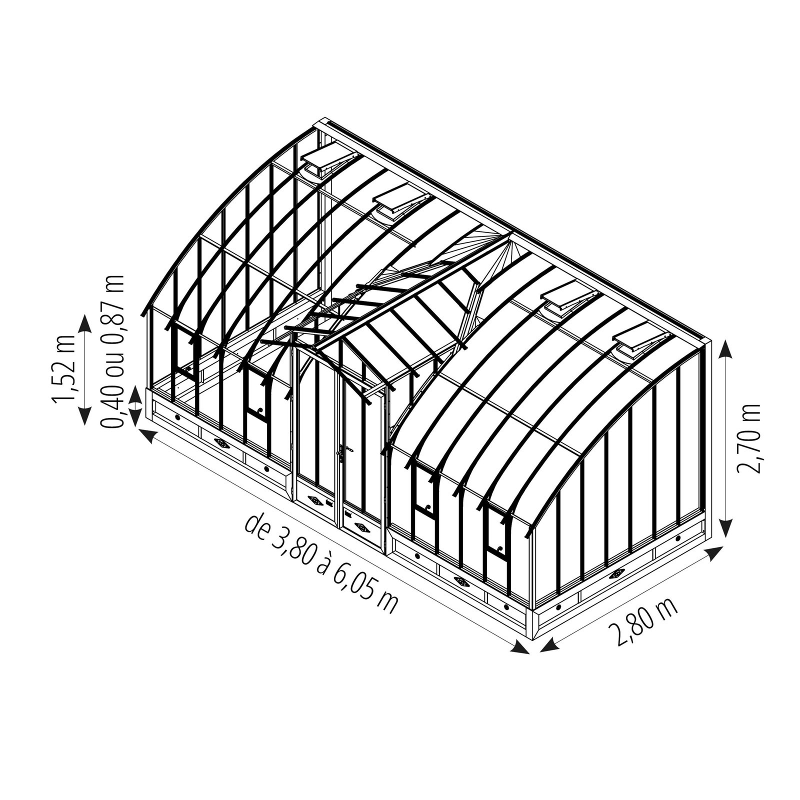 Invernadero de Antaño MONTESQUIEU, de 2,80 m de ancho, sobre base de aluminio. - Imagen 4